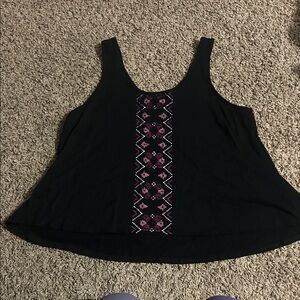 Black Sleeveless Top with Pink Pattern